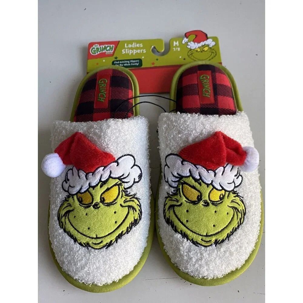 Dr. Seuss How The Grinch Stole Christmas Holiday Slippers Women’s Sz M 7/8 NEW